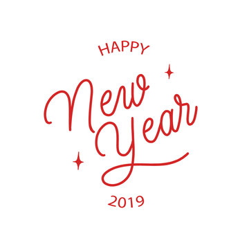 Happy new year 2019 -  hand lettering round desiign inscription vector.
