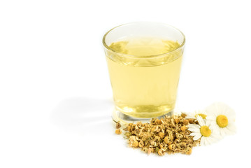 Chamomile tea isolated on white background.