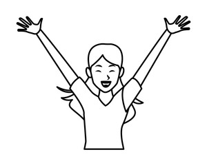 woman hands up black and white