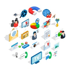 Educational video icons set. Isometric set of 25 educational video vector icons for web isolated on white background