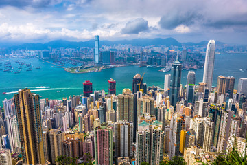 Hong Kong, China skyline from Victoria Peak.