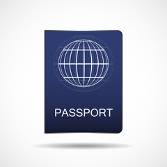Passport vector icon isolated on white background. Blue passport icon