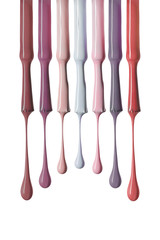 shiny nail polish with variation of pastel colors isolated on white