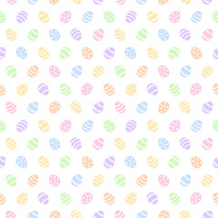Simple colorful Easter seamless vector pattern. Various painted stylized tiny eggs regular texture. Flat design Easter, spring background. Multicolor template for cards, greetings. Soft pastel colors.