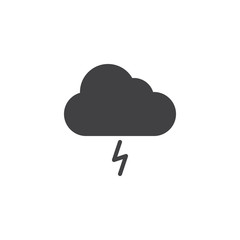 Cloudy thunderstorm weather vector icon. filled flat sign for mobile concept and web design. Thunder cloud simple solid icon. Symbol, logo illustration. Pixel perfect vector graphics