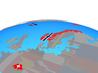 EFTA countries with national flags on political globe.