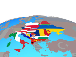 CEI countries with national flags on political globe.