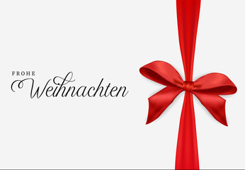 German Christmas card of red gift ribbon bow