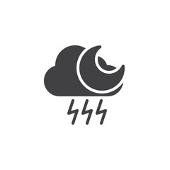 Thunder cloud and moon vector icon. filled flat sign for mobile concept and web design. Stormy night weather simple solid icon. Symbol, logo illustration. Pixel perfect vector graphics