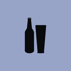 Bottle and glass. Icon isolated sign symbol and flat style for app, web and digital design. Vector illustration.