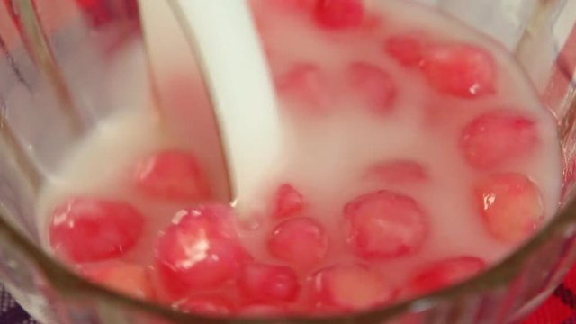 Water chestnuts in coconut milk or Taptim-Krob, Thai famous dessert
