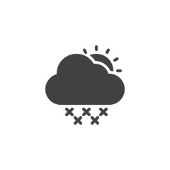 Snowy weather vector icon. filled flat sign for mobile concept and web design. Cloud with snowflakes and sun simple solid icon. Symbol, logo illustration. Pixel perfect vector graphics