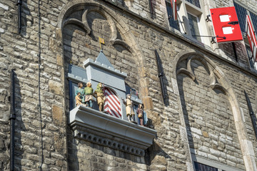 Carillon with mechanical puppets on the wall of the City Hall of Gouda in The Netherlands