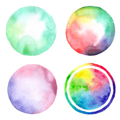 Set of round watercolor spots isolated on white background
