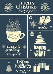 Greeting card with Christmas traditional symbols