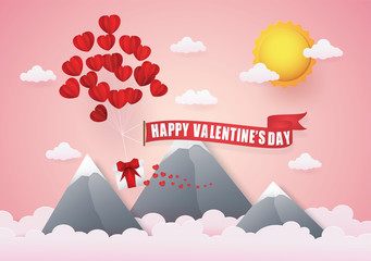 Vector and Illustration graphic digital craft style, balloon hanging heart shape gift box,Idea for presentation EPS 10.