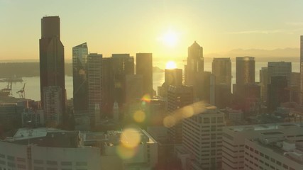 Aerial View Seattle City Washington at Sunset