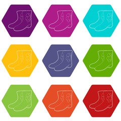 Rubber boots icons 9 set coloful isolated on white for web