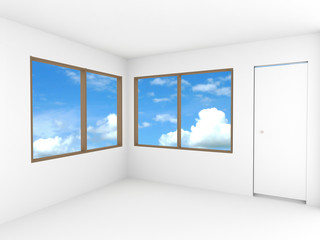Empty room with window and door , clipping path, 3D rendering