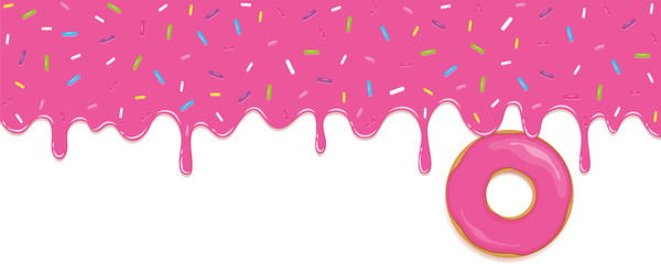 pink sweet melting icing with colorful sprinkles and pink donut vector illustration EPS10 - obrazy, fototapety, plakaty