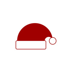 Santa Claus cap flat icon. Christmas sign. Isolated red icon on white background. Vector illustration