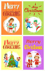 Christmas Holidays Preparation of Kids, Cards Set