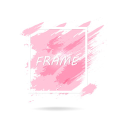 Vector watercolor splash grunge brush frame portrait abstract background texture illustration, pink pastel concept