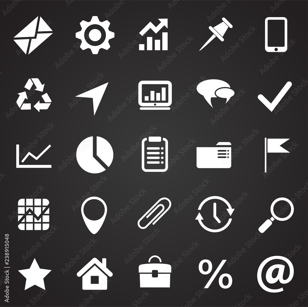 Poster business simple icons set on black background for graphic and web design, modern simple vector sign.