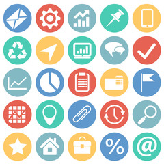 Business simple icons set on color circles background for graphic and web design, Modern simple vector sign. Internet concept. Trendy symbol for website design web button or mobile app
