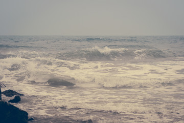 The incredible seascaping view of beach with blue sea in morocco in summer