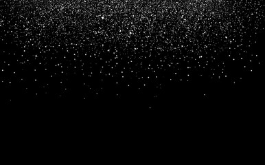 Silver dust confetti scatter spots with stars falling celebration decoration holiday party concept on black space abstract background vector illustration - obrazy, fototapety, plakaty