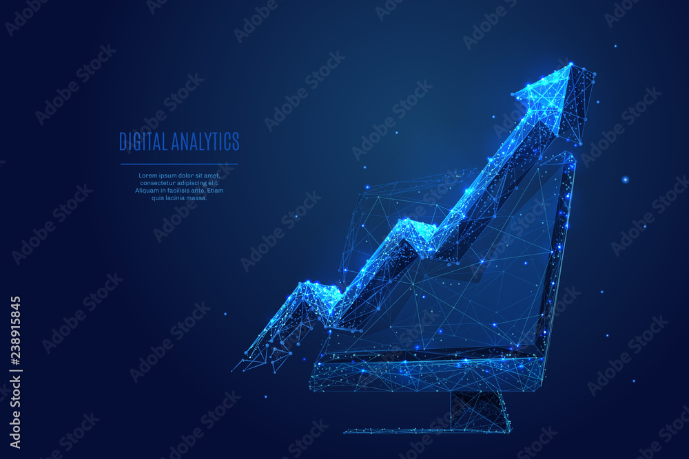 Poster arrow up on monitor screen low poly