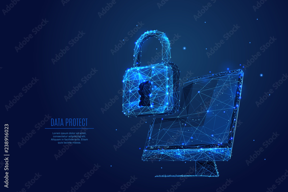 Poster Lock and Computer monitor screen low  poly