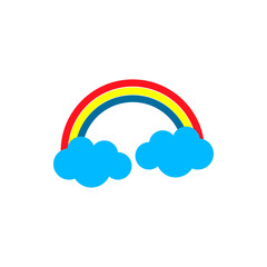 Rainbow with clouds weather icon. Flat vector illustration.