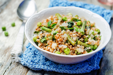 Buckwheat with green peas and beans