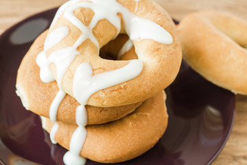 Sweet bagels and condensed milk for a breakfast