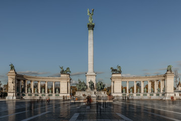 Fototapeta na wymiar Hero's Square, Budapest, Hungary, on a bright, sunny day