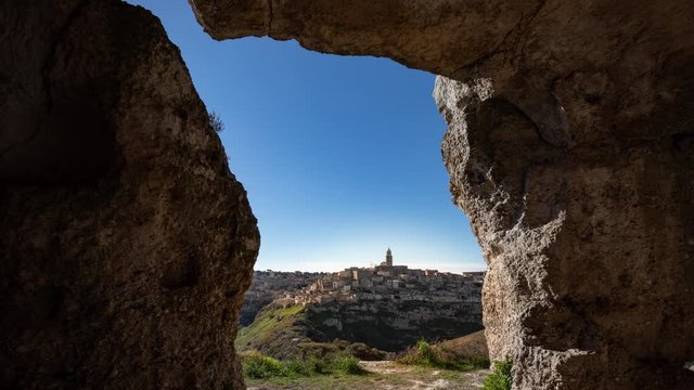 Time lapse of Sassi of Matera, Park of the Rupestrian Churches, Basilicata Italy
