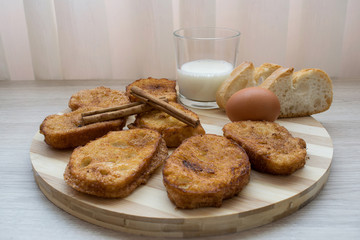 Ingredients to make homemade torrijas. Traditional Easter dessert