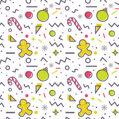 Christmas pattern. Vector seamless background. Memphis style.