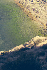 The incredible seascaping view of beach with blue sea in morocco in summer