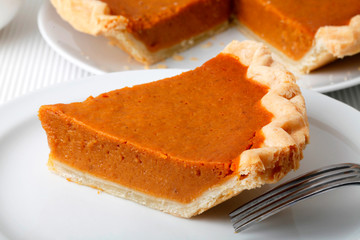 PUMPKIN PIE  CLOSE UP FOOD IMAGE