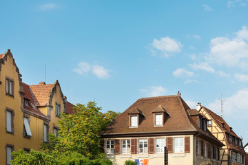Fototapeta na wymiar COLMAR, FRANCE - June 29, 2018: Antique building view in Old Town Colmar, Alsace, France