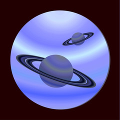 Saturn planets, view from the porthole. Fantastic space design. Vector illustration in flat style.