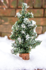 christmas holiday decorations a Christmas tree outside winter snow 