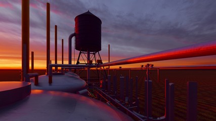 oil and gas processing plant 3d rendering