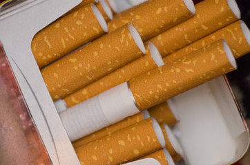cigarettes in a pack, close-up