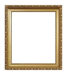 Golden frame for paintings, mirrors or photo isolated on white background	