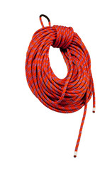 Red climbing rope on the white background
