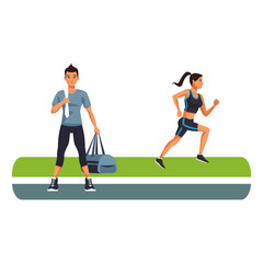Fitness man and woman running
